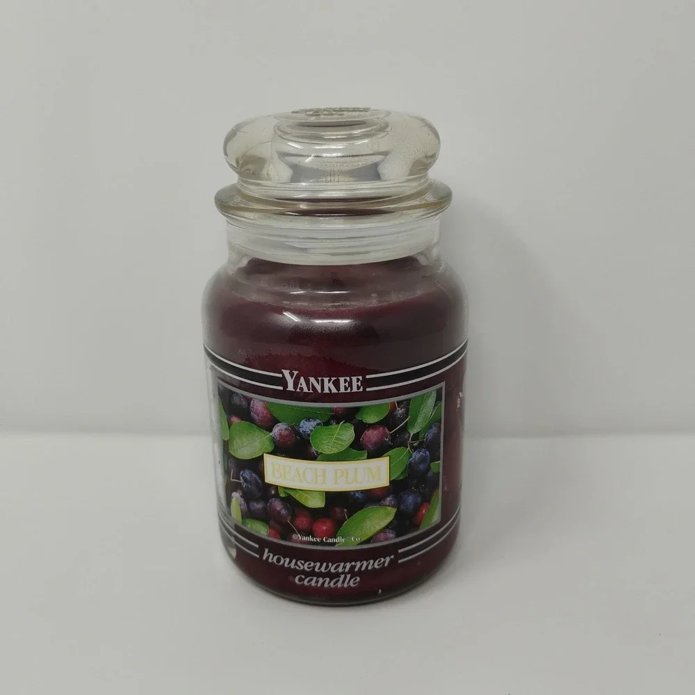Yankee Candle BEACH PLUM Black Band Large Glass Jar 22 oz Discontinued Scent